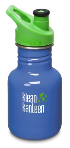 Klean Kanteen 12 oz Stainless Steel Water Bottle (Sports Cap 3.0 in Bright Green) - Lagoon Blue