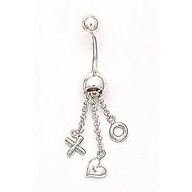 14k White X O Belly Ring by 