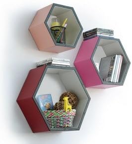 Trista - [Gorgeous Color] Hexagon Leather Wall Shelf / Bookshelf / Floating Shelf (Set of 3)