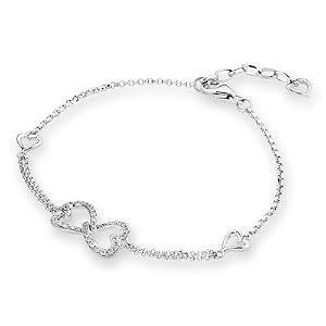 18K White Gold Heart Shaped Round Diamonds Accent Pave Setting Bracelet (0.15 cttw, G-H Color, VS2-SI1 Clarity)