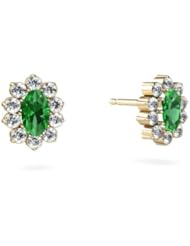 Created Emerald 14kt Yellow Gold Earrings