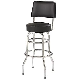 Double-Ring Bar Stool with Back - Black 