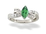 14K White Gold Genuine Marquise Emerald and Diamond Bow Ring