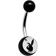 Playboy White LOGO INLAY Black ACRYLIC Belly Button Ring