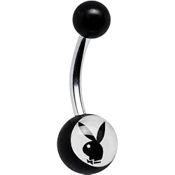 Playboy White Logo Inlay Black Acrylic Belly Button Ring