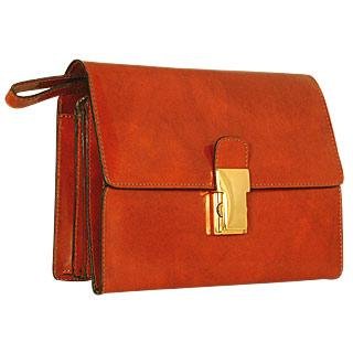 Pratesi Men's Triple Gusset Brown Leather Clutch