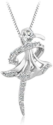 VEECAS Rhodium / 18k Rose Gold Plated Ballet Girl Pendant Necklace, 18" (Rose Gold)
