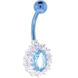 Light Blue TITANIUM Sterling Silver Cubic Zirconia MAJESTIC GEM Belly Ring