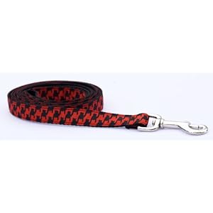 Small Poppy/Black Herringbone Dog Leash – Nylon Webbing: 3/4″ wide, 4ft length .