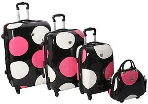 Shiny Large Dot 4 Piece 4 Wheeled Set in Black
