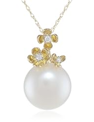 10K Yellow Gold 12.0-12.5mm Freshwater Cultured Pearl and Diamond Pendant Necklace (0.05 cttw, G-H Color, I1-I2 Clarity), 17"