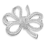 Silver Plated Base Metal and Clear Swarovski Crystal 48mm Fancy Bow Fashion Pin - JewelryWeb