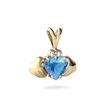 14K Yellow Gold Heart Genuine Blue Topaz Celtic Claddagh Pendant