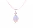 Necklace - N26 - Genuine Semi Precious Gemstone on Five-Strand Organza and Cotton Cord + 2" Extension Chain - Oval Shape ~ Pink Opalite