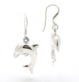 Puffed 3D Sterling Silver Diving Dolphin Hook Earrings