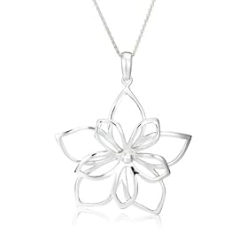 Sterling Silver Open Double Flower Pendant, 16 inches - 18 inches