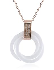 Ceramic Circle Cubic Zirconia on Rolo Chain in Stainless Steel Pendant Necklace