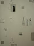 Kitchen Wallpaper. Black White Silver Modern Wine Bottle and Glass. Fine DÃ©cor Heavyweight Textured Vinyl 13038
