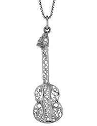Sterling Silver Large Filigree Guitar Pendant, 1 3/4 inch Tall