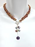 Copper Freshwater Pearl Necklace with Pearl and Semiprecious Stone Drop