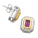 14k Gold Two Tone Genuine Amethyst Earrings