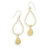 14 Karat Gold Plated French Wire Earrings with Hammered Drops