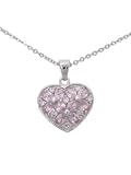 Sterling Silver Pink CZ Heart Pendant with 18 Figaro Chain