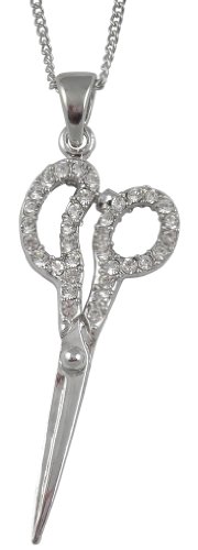 Barber Hair Dresser Scissors Shears Silver Tone Charm Necklace - CRYSTALS ON BOTH SIDES - Fashion Jewelry