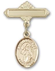 Gold Filled Baby Badge with St. Boniface Charm and Polished Badge Pin