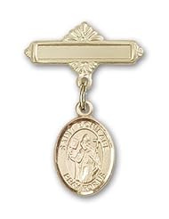 Gold Filled Baby Badge with St. Boniface Charm and Polished Badge Pin