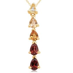 10k Yellow Gold Citrine and Garnet with Diamond-Accent Drop Pendant
