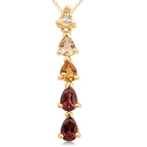 10k Yellow Gold Citrine and Garnet Drop Pendant by
