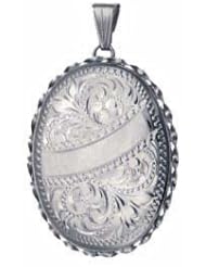 Silver 37x28mm engraved twisted wire edge oval Locket
