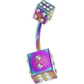 Rainbow Anodized Titanium DICE Belly Ring by 