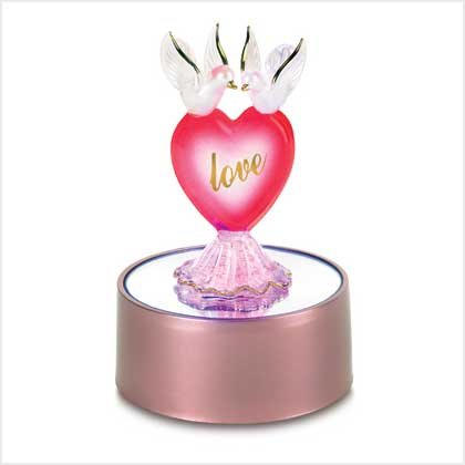 LOVE DOVES LIGHT UP FIGURINE SPUN GLASS HEART FIGURE