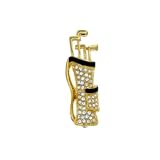 Clear Austrian Rhinestone 14k Yellow Gold Tone Golf Club and Bag Brooch Pin
