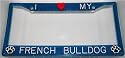 Paw Prints Blue Glitter I Love My French Bulldog License Plate Frame