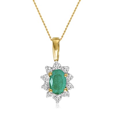 10K Yellow Gold Oval Emerald and Diamond Pendant (1/2ct tgw 18