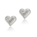 14k White Gold Diamond Cut Heart Stud Earrings