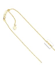 14k Solid Yellow Gold 1 mm (3/64 Inch) Rope Chain Adjustable 22" w/ Lobster Claw Clasp