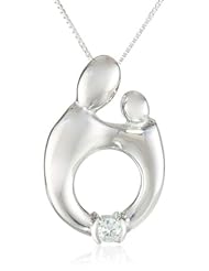 Duragold 14k White Gold Diamond Accent Polished Oval Mother and Child Pendant Necklace, 18"