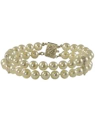 14k white gold 6-6.5mm freshwater cultured pearl 2 strand bracelet with diamond (.08ctw) dividers, 7"