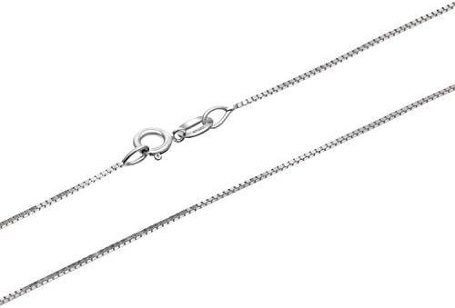 18K White Gold 0.5mm Italian Box Chain Very Thin Necklace, 18"