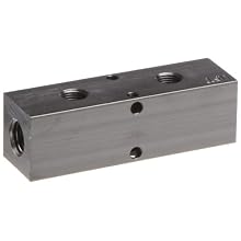 Polyconn PCM10-125-02BW Black Anodizing Aluminum Manifold, 1/4" NPT Female x 1/8" NPT Female, 1-1/2" Centers, 2 Stations