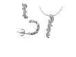 Sterling Silver Polished Wavy Earring and Necklace Set with CZ Accents