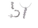 Sterling Silver Polished Wavy Earring and Necklace Set with CZ Accents