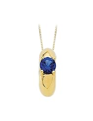 14K Yellow Gold Childrens Imitation Sapphire Ring Pendant with Chain