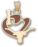 Texas Longhorns Solid 10K Gold ''I Heart'' Longhorn 3/4'' Enamel Pendant