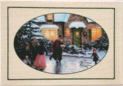 Skater's Pond Christmas Vignette THOMAS KINKADE Wood Mounted Red Rubber Stamp by Cornish Heritage Farms