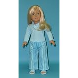 Blue Stripe Pajama Set with Slippers. Fits 18' Dolls like American Girl®